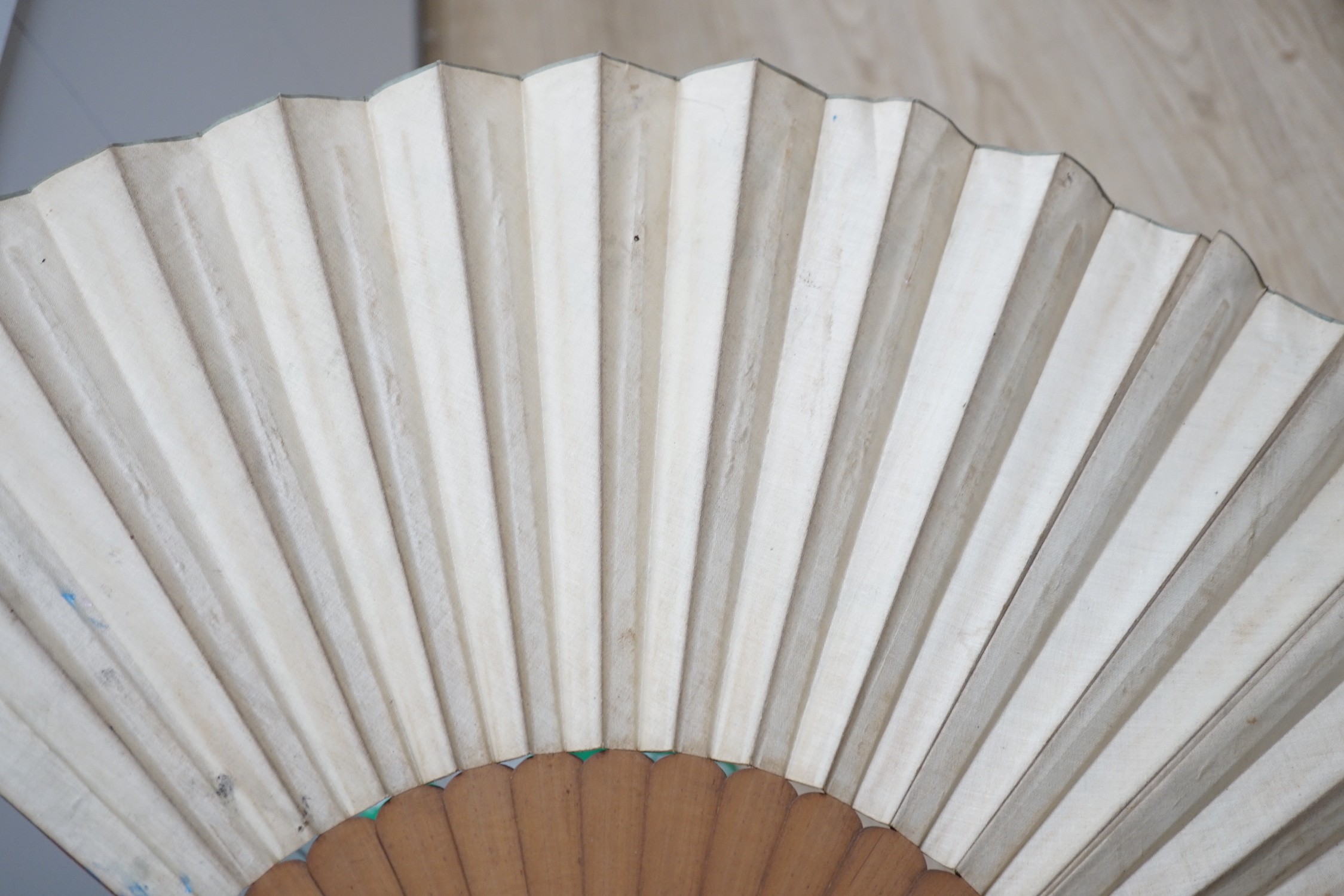 Attributed to the Omega Workshop, a design for a fan oil on silk fan leaf, 46 x 85cm overall